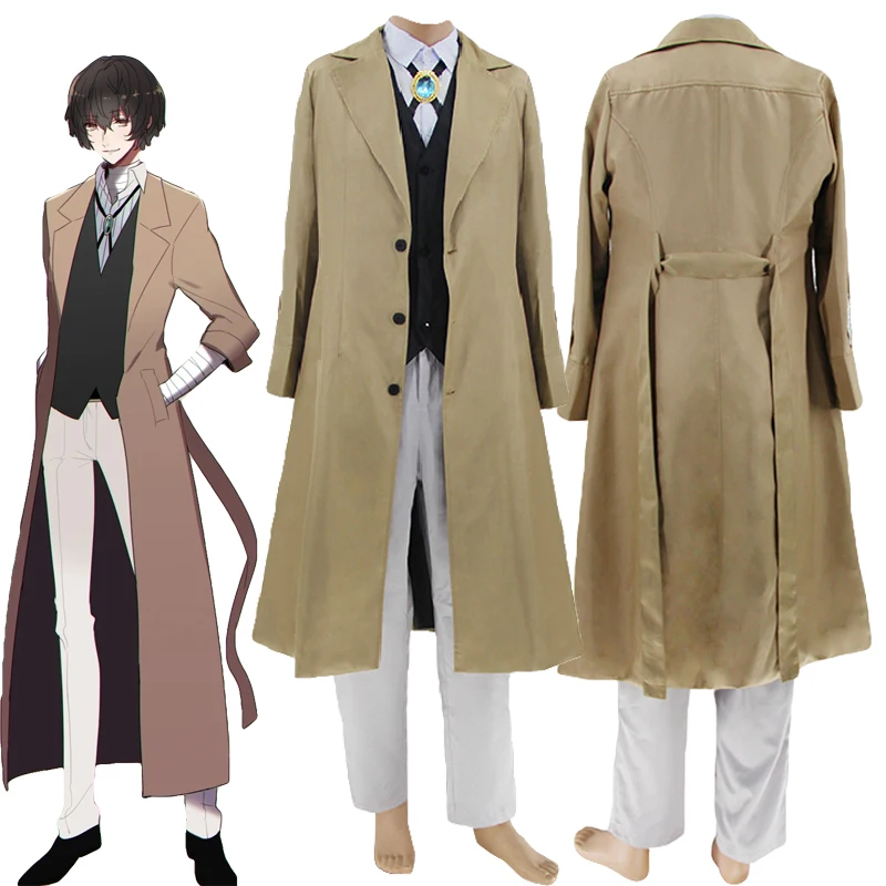 

Anime Bungo Stray Dogs Dazai Osamu Cosplay Costume Adult Trench Coat Shirt Pants Suit Uniform Halloween Carnival Party Clothes
