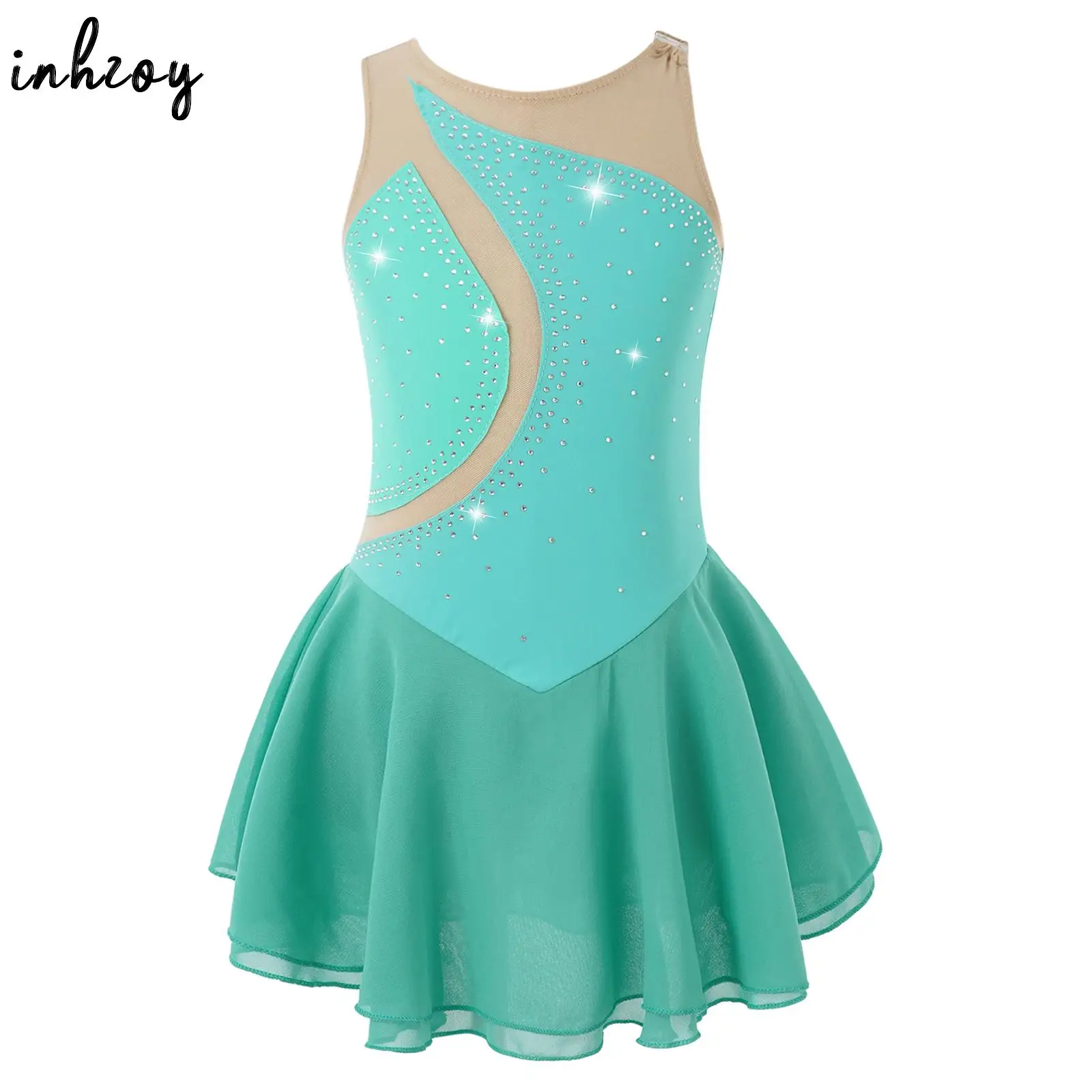 Girls Figure Ice Skating Dress Leotard Sleeveless Rhinestone Mesh Splice Gymnastics Ballet Dance Training Performance Costume
Girls Figure Ice Skating Dress Leotard Sleeveless Rhinestone Mesh Splice Gymnastics Ballet Dance Training Performance Costume