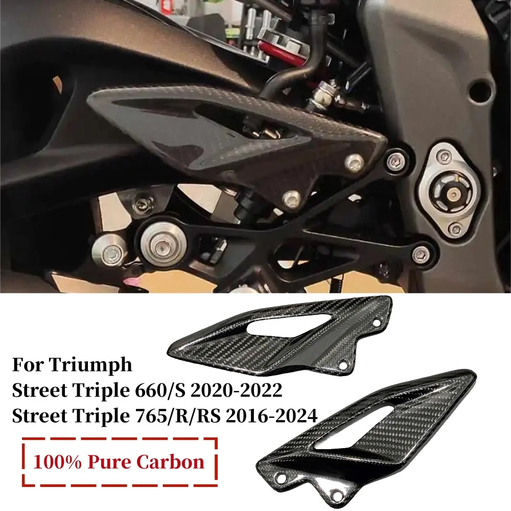 

For Triumph Street Triple 660 765 R RS 2016-2021 2022 2023 2024 Carbon Fiber Motorcycle Accessories Heel Guard Plates Foot Rests
