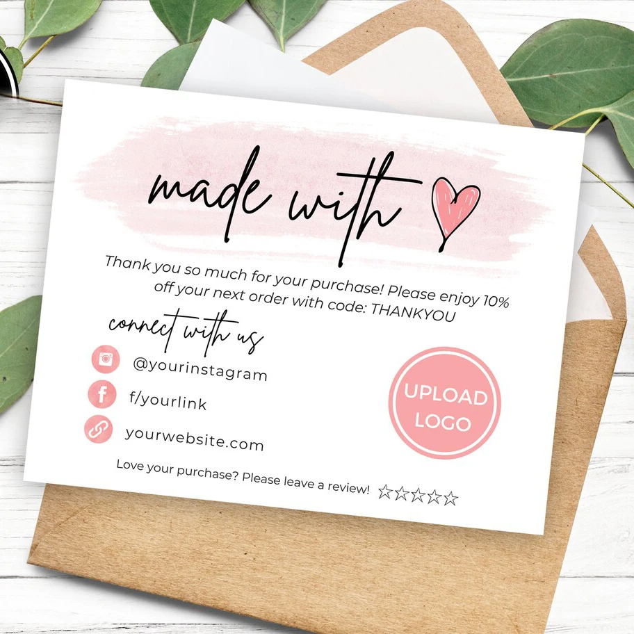 Printable Handmade With Love Care Cards Thank You Business card Template customized For Shopping For Customer Packaging Insert
Printable Handmade With Love Care Cards Thank You Business card Template customized For Shopping For Customer Packaging Insert