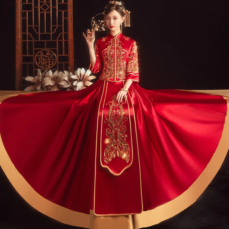 2022 Bride Clothing Chinese Style Wedding Dress Oriental Red Satin Cheongsam Vintage Sequins Beading Embroidery Qipao
2022 Bride Clothing Chinese Style Wedding Dress Oriental Red Satin Cheongsam Vintage Sequins Beading Embroidery Qipao