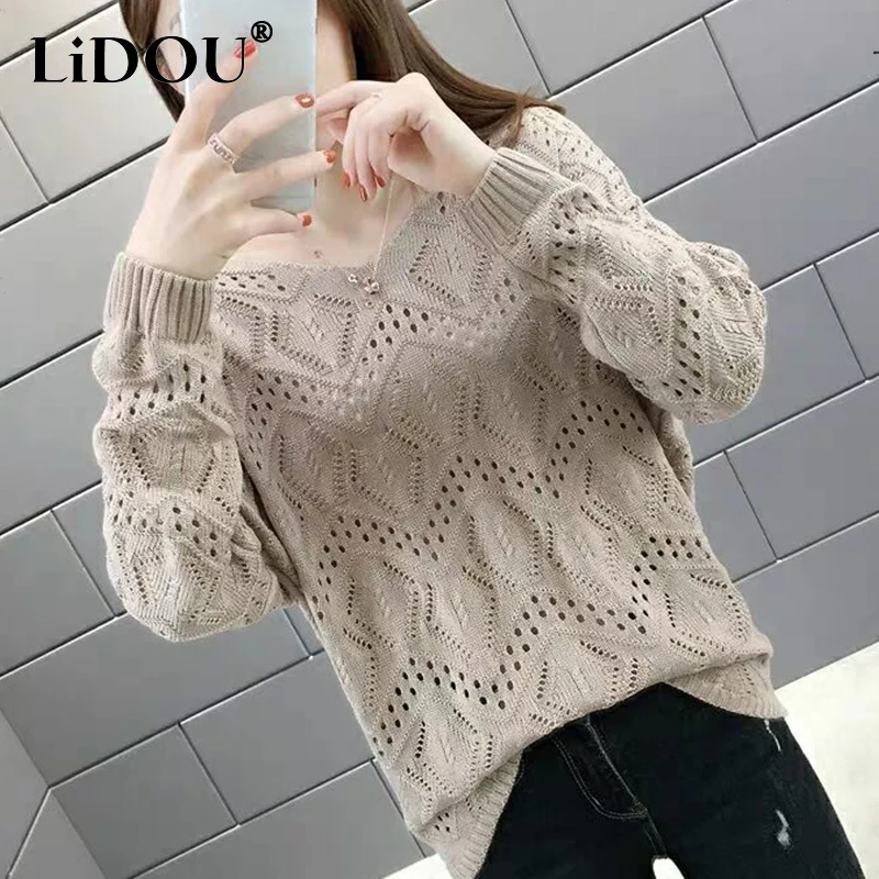 Autumn Winter Korean Style Hollow Out Solid Jumper Women Sweet Elegant V-neck Sweater Fashion All-match Pullover Female Clothes
Autumn Winter Korean Style Hollow Out Solid Jumper Women Sweet Elegant V-neck Sweater Fashion All-match Pullover Female Clothes