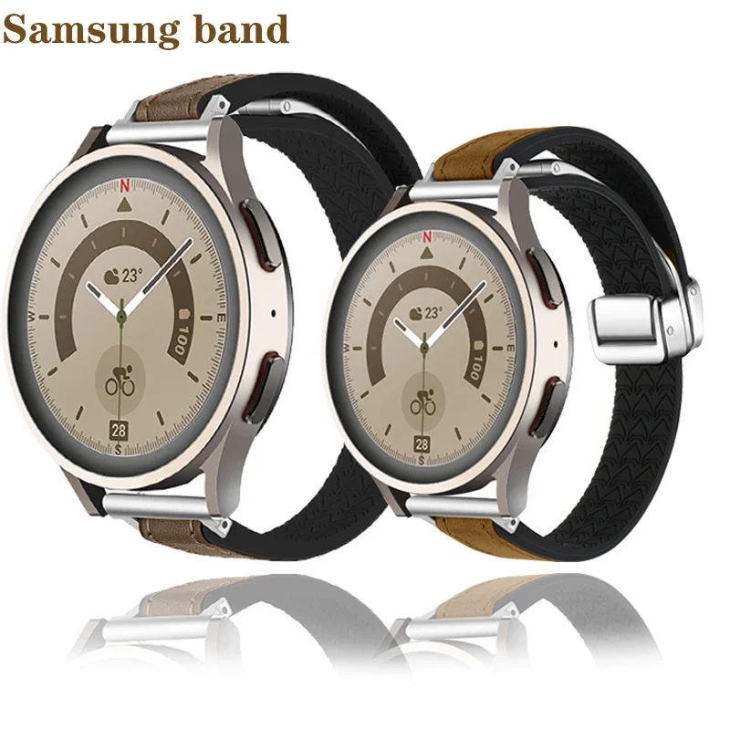 

20mm 22mm Silicone Magnetic Strap For Samsung Galaxy Watch 6 4 5 Classic 40mm 44mm 43mm 47mm Strap 5 Pro Genuine Leather Band