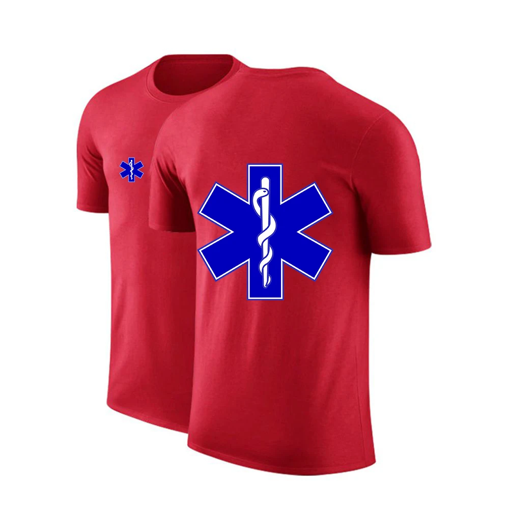 

EMT Emergency Ambulance 2024 Men's New Summer Best Selling Fashion Solid Color Printed Casual Street Top T-shirt