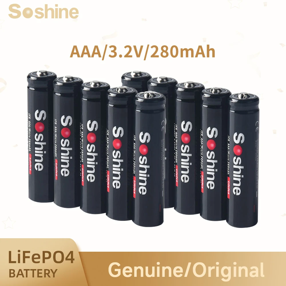 

Soshine 10440 LiFePO4 280mAh Rechargeable Battery 3.2V AAA Batteries for Microphone Headlamp Flashlight Radio Small Fan Recorder