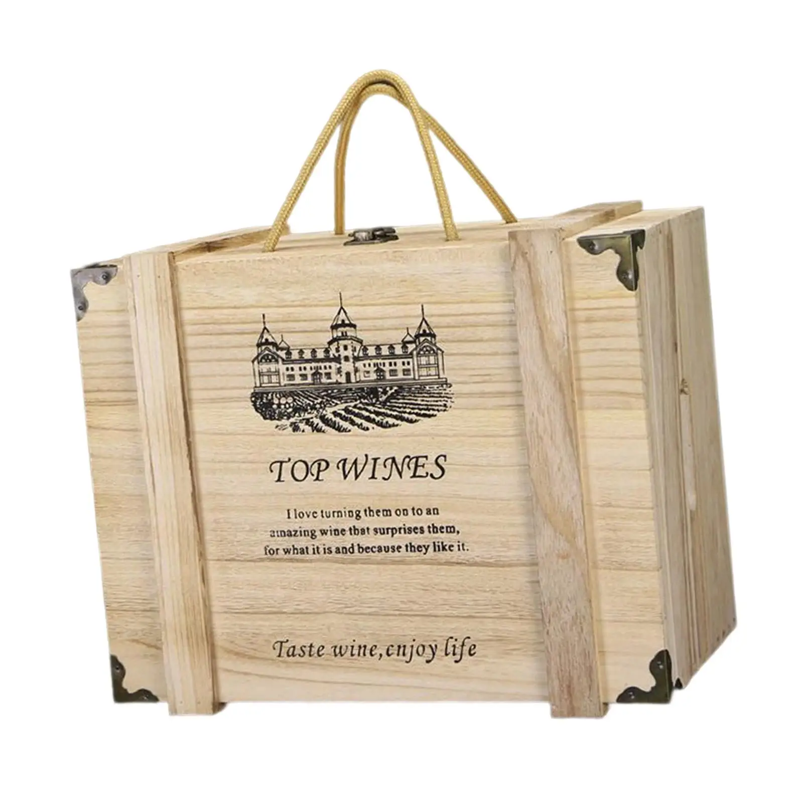 Wine Gift Box Wood Storage Handmade with Rope Handle and Hinged Lid Metal Buckle
Wine Gift Box Wood Storage Handmade with Rope Handle and Hinged Lid Metal Buckle
