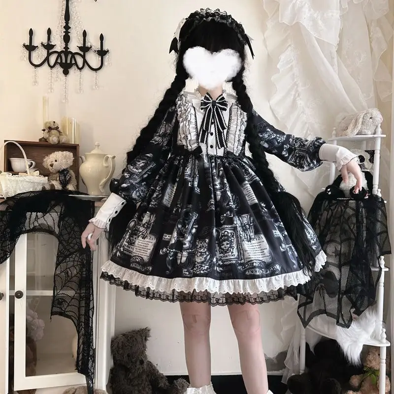 

Coalfell {In Stock}~Original Design Vintage Lolita Women Gothic Dark Long Sleeved Op Dress Cute Lace Border Tea Party Dresses