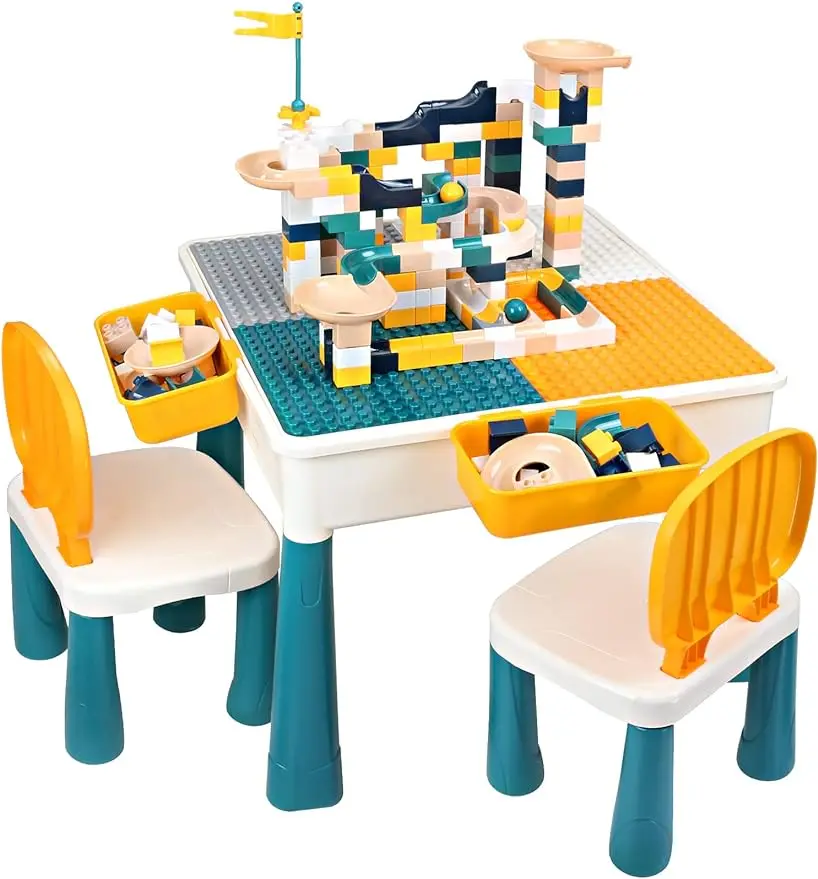 

GobiDex All-in-One Kids Table and Chairs Set with 100PCS Marble Run Preschool Classroom Must Haves Multi Activity Toddler Table