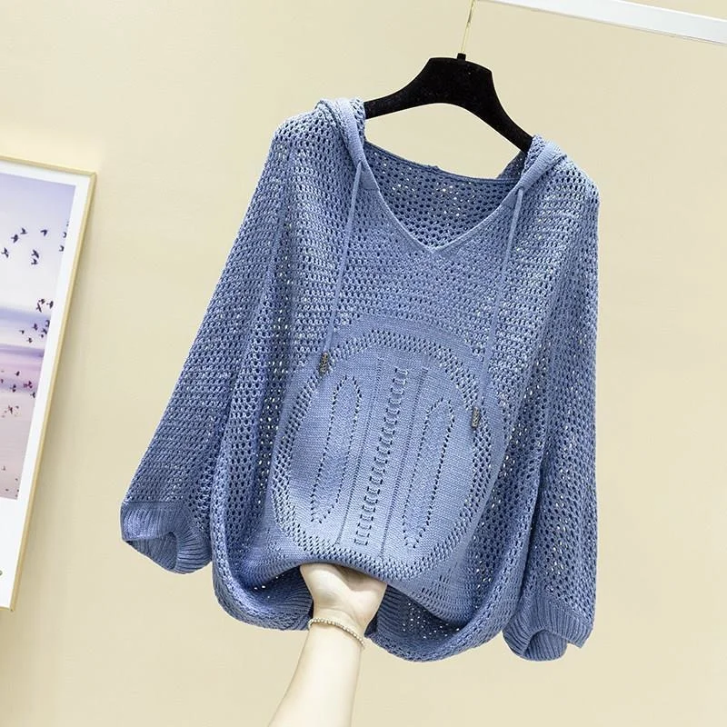 2023 New Fashion Spring V-Neck Hooded Top Hollow out Long Sleeve Women's Thin Knitted Pullovers Loose Solid Sweater A29
2023 New Fashion Spring V-Neck Hooded Top Hollow out Long Sleeve Women's Thin Knitted Pullovers Loose Solid Sweater A29
