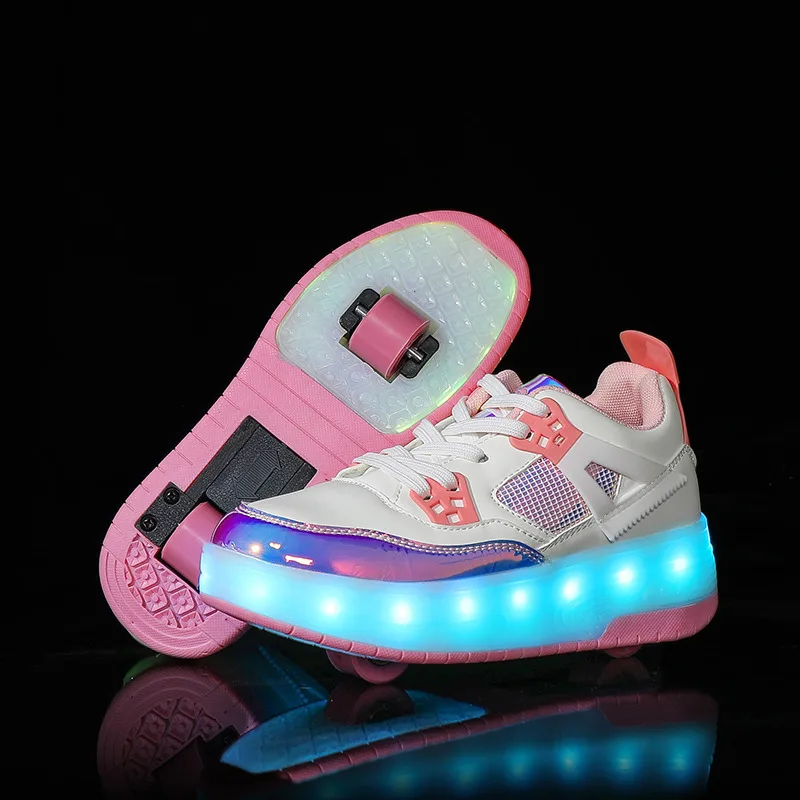 

Kinder Twee Wielen New Lichtgevende Sneakers Roze Led Licht Roller Skate Schoenen Kids Led Schoenen Jongens Meisjes Usb Opladen