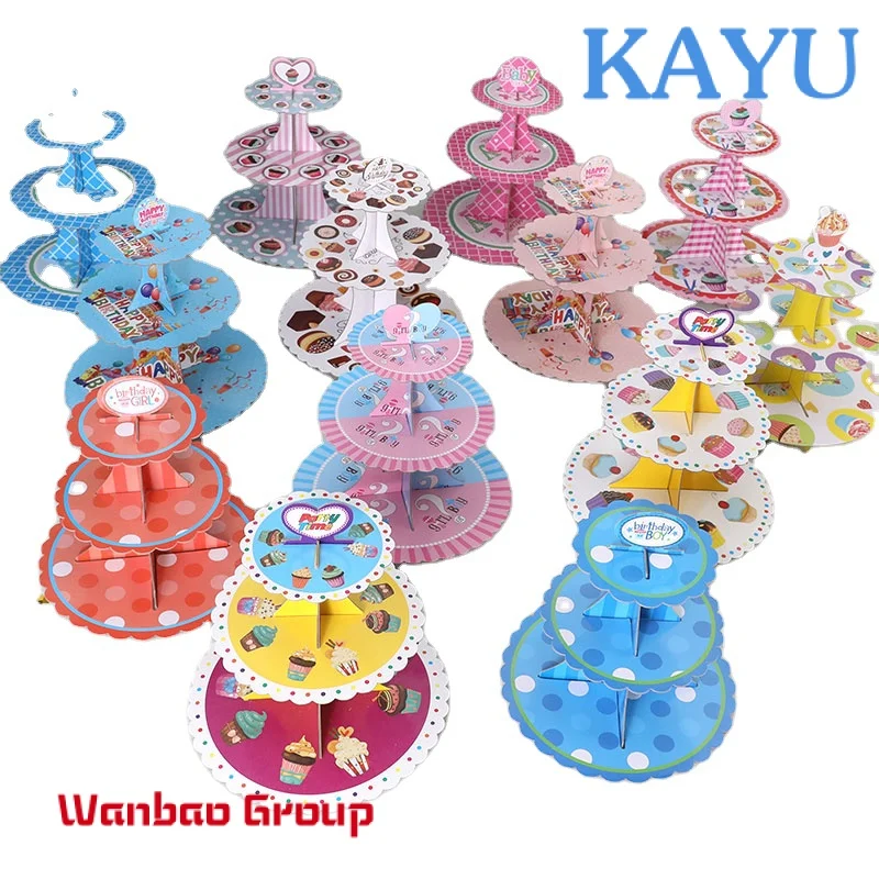 

Custom The best sale cake Holder 3Tier round Cake Stand Printed Dessert Paper Cake Stand