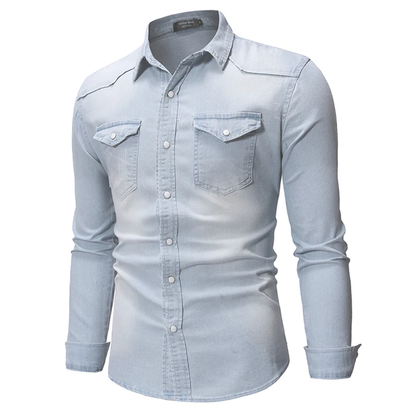 Men s Casual Button Denim Shirts Solid Color Long Sleeve Lapel Denim Shirts Fall Party Streetwear
Men s Casual Button Denim Shirts Solid Color Long Sleeve Lapel Denim Shirts Fall Party Streetwear