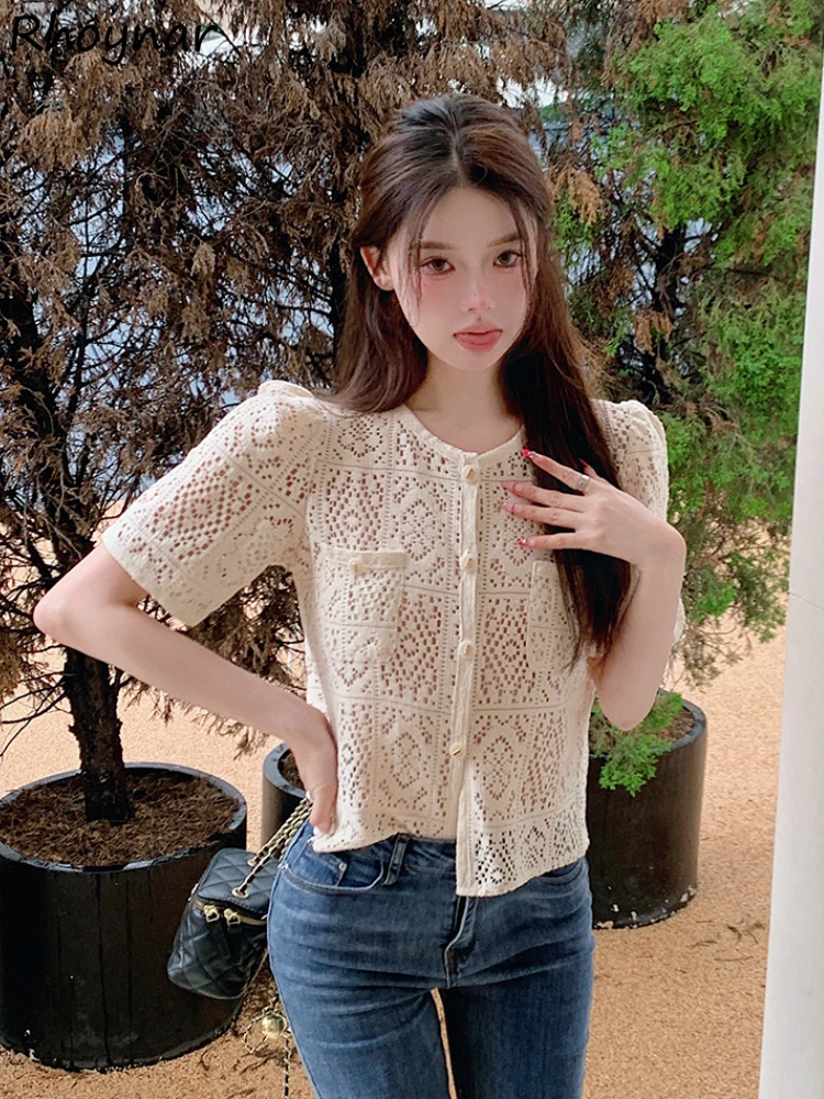 Lace Shirts Women Cropped Hollow Out Thin Summer Elegant Sweet Retro French Style Tender Girlish Vacation Romantic Camisas Mujer
Lace Shirts Women Cropped Hollow Out Thin Summer Elegant Sweet Retro French Style Tender Girlish Vacation Romantic Camisas Mujer
