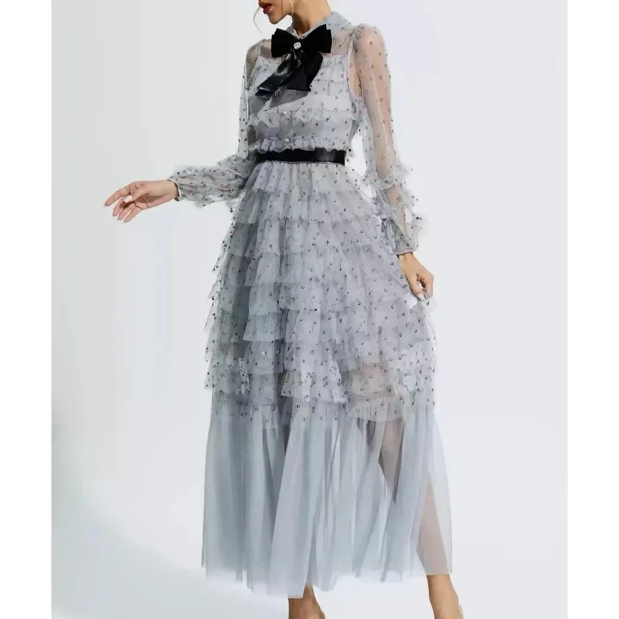 Women Elegant Polka Dot Bow Long Sleeves Mesh Maxi Dresses Sexy See Through Wedding Birthday Party Vestidos Cake Dress
Women Elegant Polka Dot Bow Long Sleeves Mesh Maxi Dresses Sexy See Through Wedding Birthday Party Vestidos Cake Dress