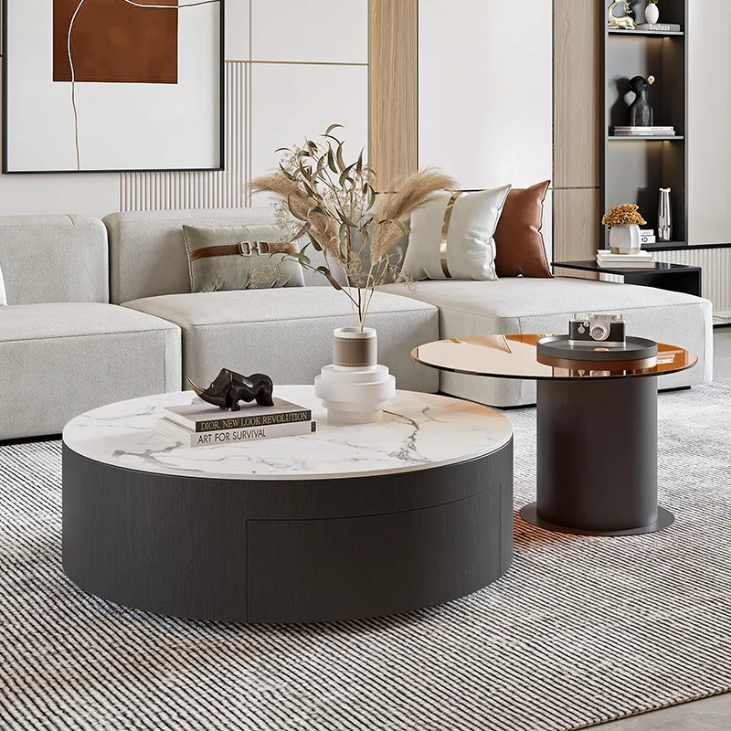 

Итальянский минималистичный шиферный Круглый Кофейный столик в современном минималистичном стиле, чайный столик для гостиной в маленькой квартире, креативный стеклянный
