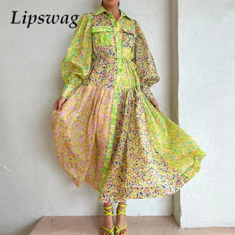 Vintage Printed Splicing Maxi Dress Fashion Bohemian Lantern Sleeve Shirt Dress Women Autumn Floral Pattern Lapel Lace-Up Dress
Vintage Printed Splicing Maxi Dress Fashion Bohemian Lantern Sleeve Shirt Dress Women Autumn Floral Pattern Lapel Lace-Up Dress