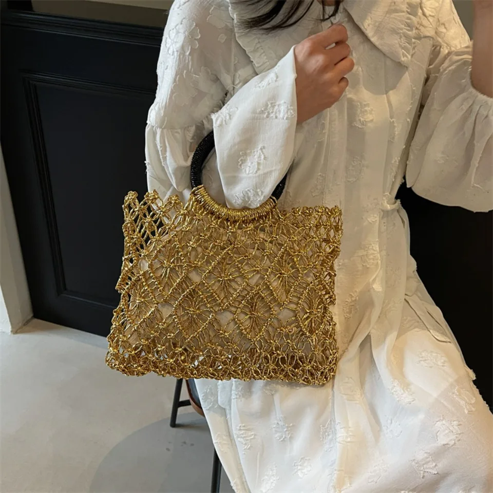 Luxury Woven Round Handle Bag - Designer Eco-Friendly Hollow-Out Handbag 15 Sdd2f554664334ac880007152b4c27d4b0