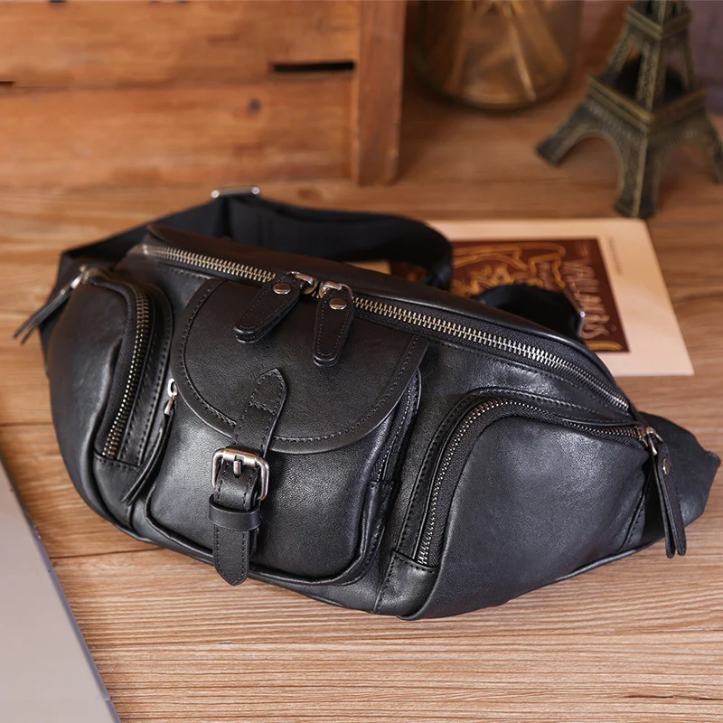 

Newest designer chest packs waterproof men's chest bag leisure cycling crossbody bag top layer leather waist bag of men male bag