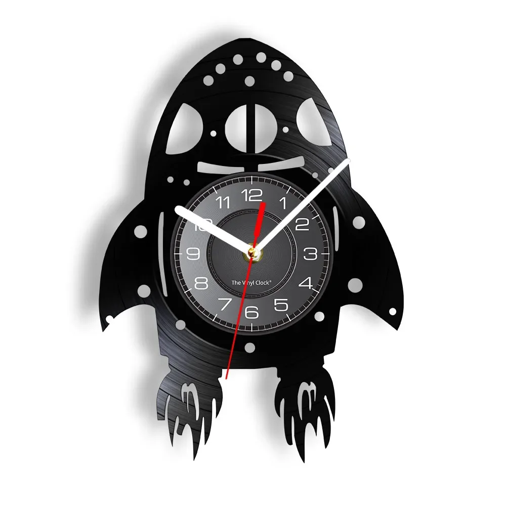 

Rocket Ship Blast Off Vinyl Record Wall Clock Rocket Outer Space Home Wall Art Children's Room Decoration Silent Gift LED Clock