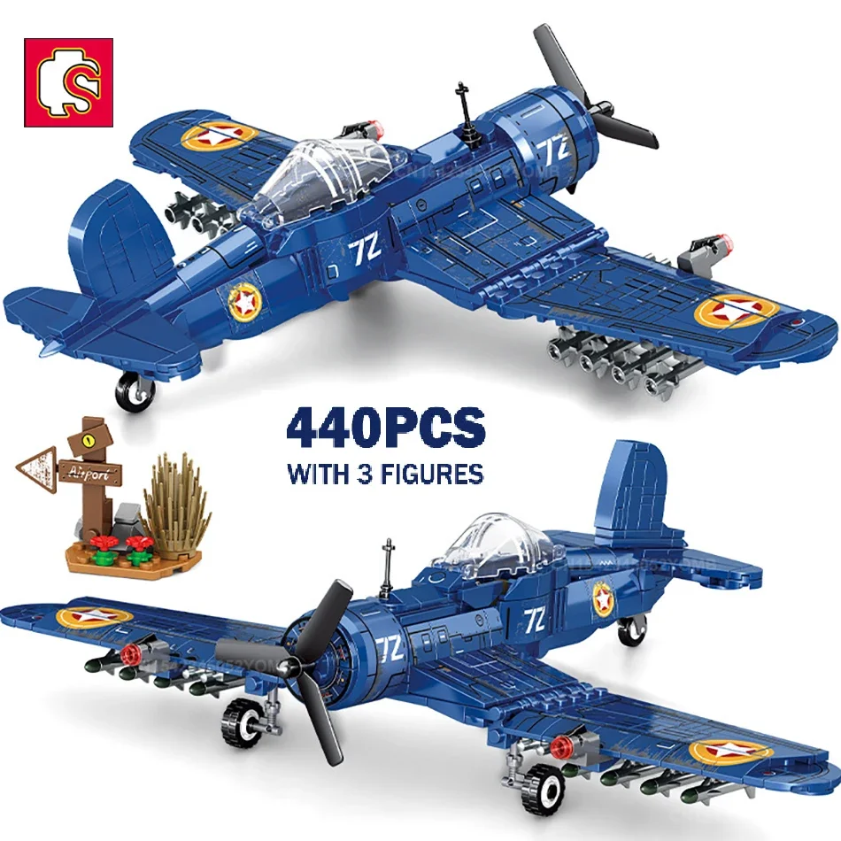 

SEMBO 440PCS Military Bomber Model Building Blocks WW2 F4U Attack Fighter Aircraft Helicopter Bricks Boy Children's Toys Gift
