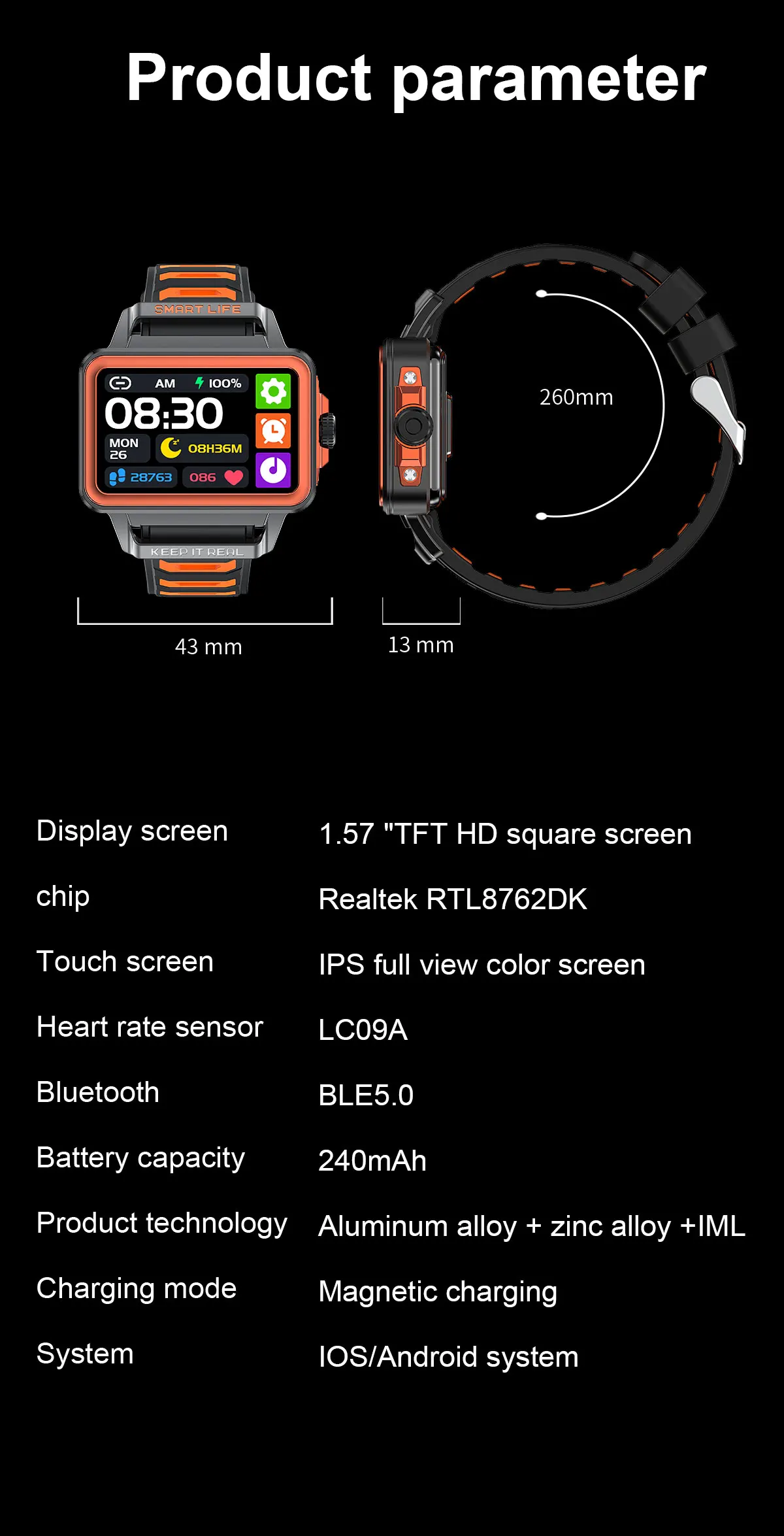 S666 Fashion Smart Watch Men Women Bluetooth Call 1.57