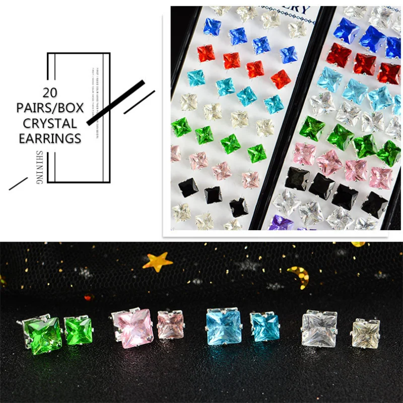 

6/8MM Set Of 40Pcs 925 Sterling Silver Women Earring Studs Mixed Color Cubic Zirconia Fashion Jewelry Party Gift