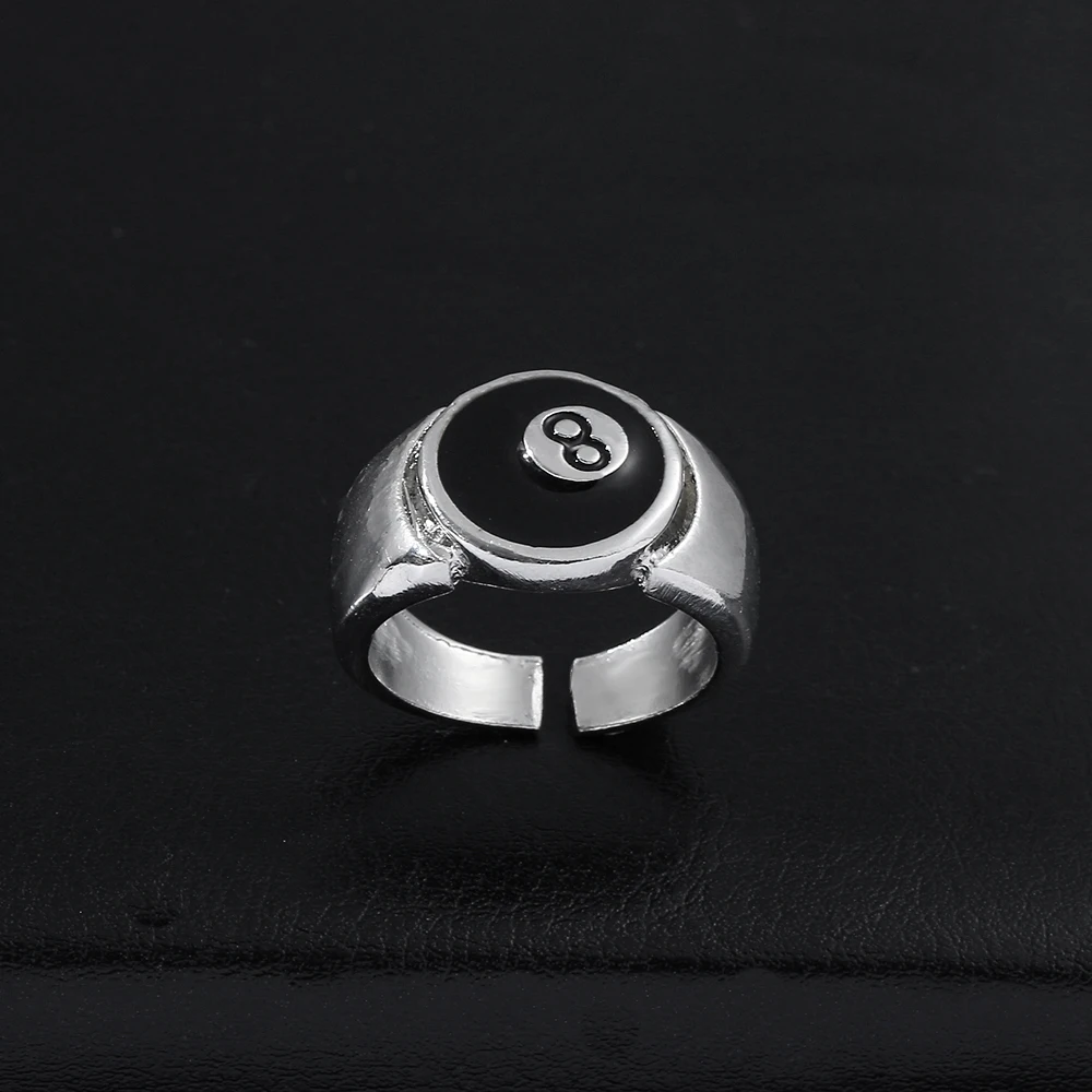 Fashion Punk Personality Black Eight Billiards Ring Open Adjustable Metal Silver Color Finger Rings Jewelry For Women Men Gifts
Fashion Punk Personality Black Eight Billiards Ring Open Adjustable Metal Silver Color Finger Rings Jewelry For Women Men Gifts