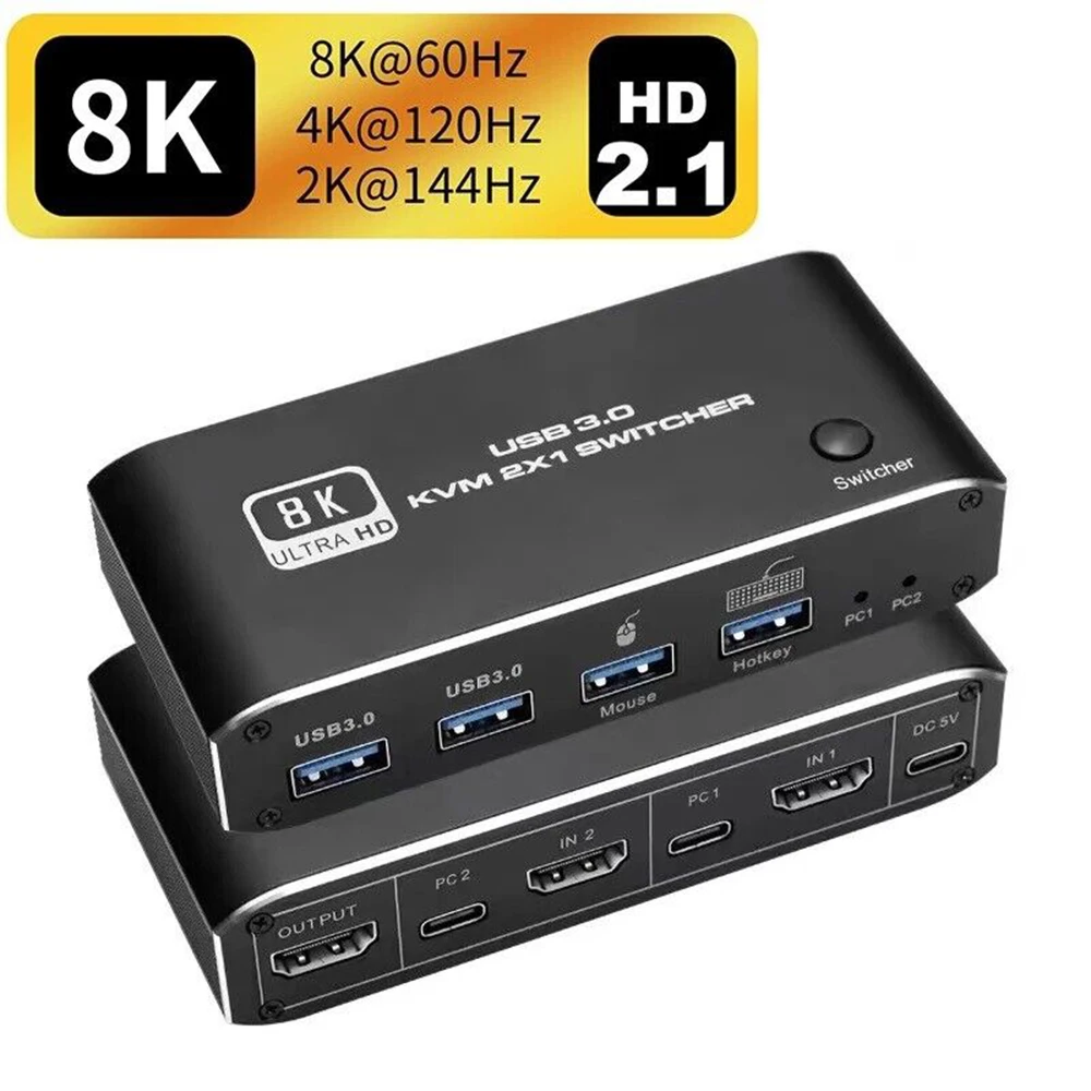 HDMI-compatible 2.1 KVM Switch 4K 120Hz USB 3.0 KVM Switch USB 8K 60Hz 1080@240Hz USB KVM Switcher with USB 3.0 port PC
HDMI-compatible 2.1 KVM Switch 4K 120Hz USB 3.0 KVM Switch USB 8K 60Hz 1080@240Hz USB KVM Switcher with USB 3.0 port PC