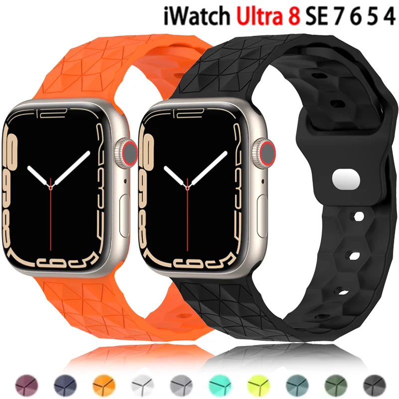 Силиконовый ремешок для Apple Watch Ultra Band 44 мм 49 мм 45 мм 42 мм 41 мм 42 мм 38, спортивный браслет с рисунком футбольного мяча Iwatch Serise 8 7 6 5
Силиконовый ремешок для Apple Watch Ultra Band 44 мм 49 мм 45 мм 42 мм 41 мм 42 мм 38, спортивный браслет с рисунком футбольного мяча Iwatch Serise 8 7 6 5