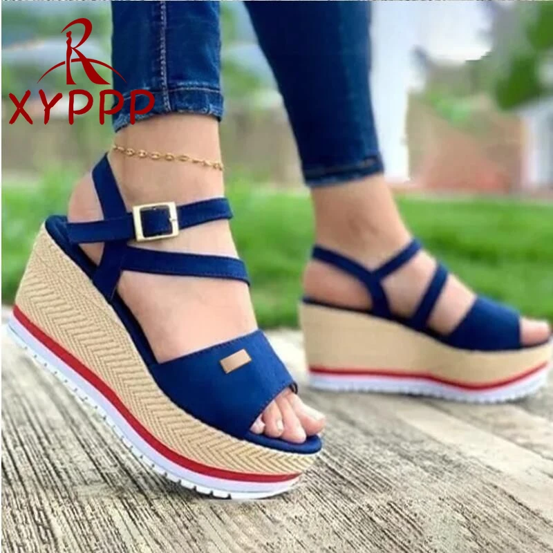 

2022 Women Wedge Sandals Summer Peep Toe New Plus Size 43 Female Shoes Solid Color Backstrap Comfortable Casual Women's Sandals