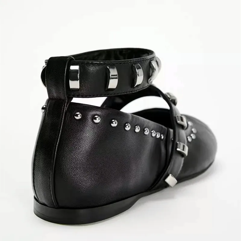 Vintage Rivet Designer Flats Shoes Women Punk Style Metal Belt Buckle Ballet Flats Black Comfortable Soft Leather Casual Shoes 8 Sdd38bfbe942340f686d53c2c2481a0e89