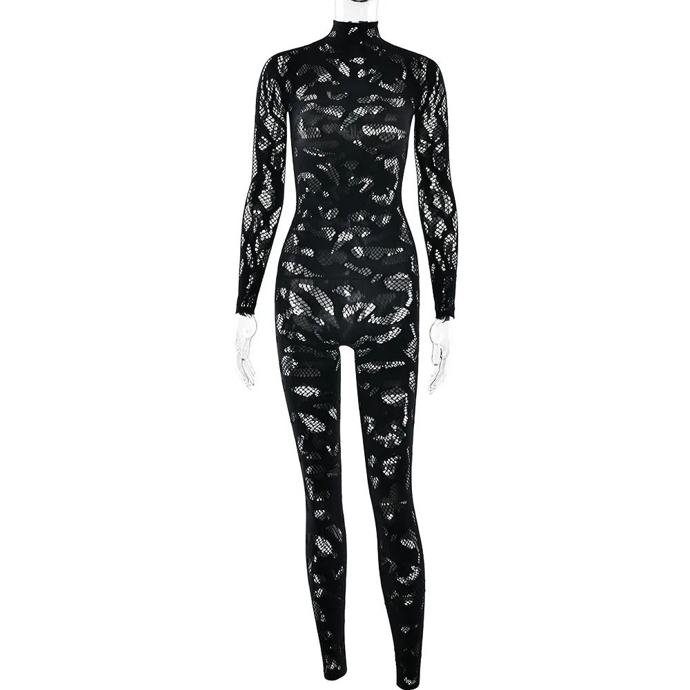 Cutenew Hollow Irregular Jumpsuit Women Full Sleeve Button Sexy See Through Stylish Stretch Skinny Midnight Activity Overall Cutenew Hollow Irregular Jumpsuit Women Full Sleeve Button Sexy See Through Stylish Stretch Skinny Midnight Activity Overall