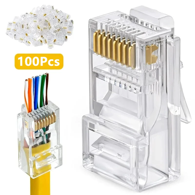 100pcs RJ45 RJ-45 Ethernet Cables Module Plug Network Connector for UTP Cat5 Cat5e Network Cable Crystal Heads connector 8P8C
100pcs RJ45 RJ-45 Ethernet Cables Module Plug Network Connector for UTP Cat5 Cat5e Network Cable Crystal Heads connector 8P8C