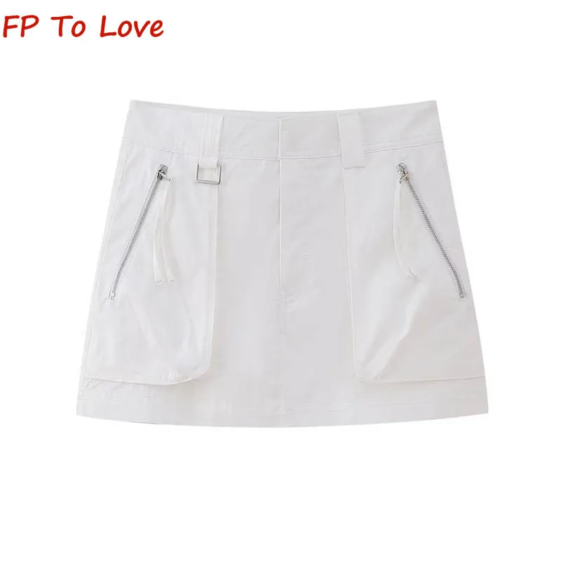Женская винтажная мини-юбка с карманами, белая короткая юбка с высокой талией в уличном стиле, модель 2023 на лето, 3504799