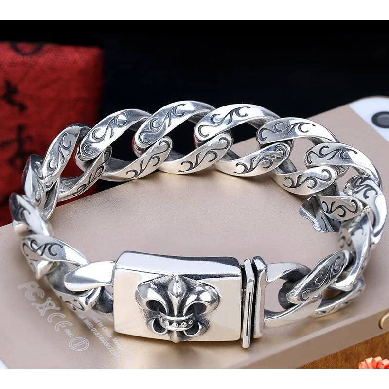 High-End 925 Silver Men's Bracelet Thai Silver Retro Small Gold Flower Bolt Bracelet Hipster Hip-Hop Korean Style Personality Cu
High-End 925 Silver Men's Bracelet Thai Silver Retro Small Gold Flower Bolt Bracelet Hipster Hip-Hop Korean Style Personality Cu