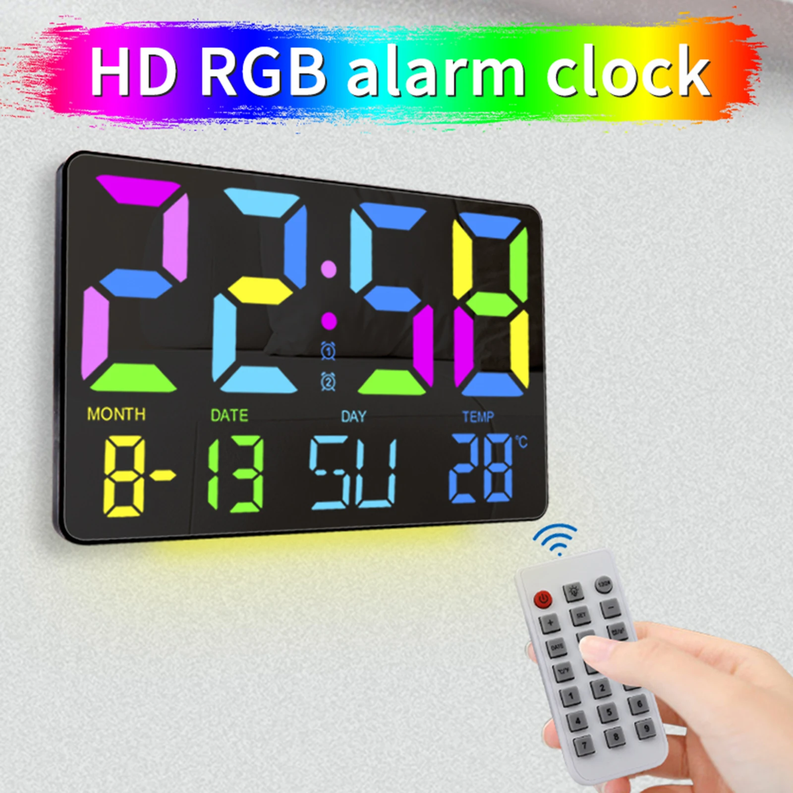 Светодиодный часы HD RGB будильник с 11 цветами окружающей среды светильник Повтор и дисплей температуры цифровые часы для украшения дома
Светодиодный часы HD RGB будильник с 11 цветами окружающей среды светильник Повтор и дисплей температуры цифровые часы для украшения дома