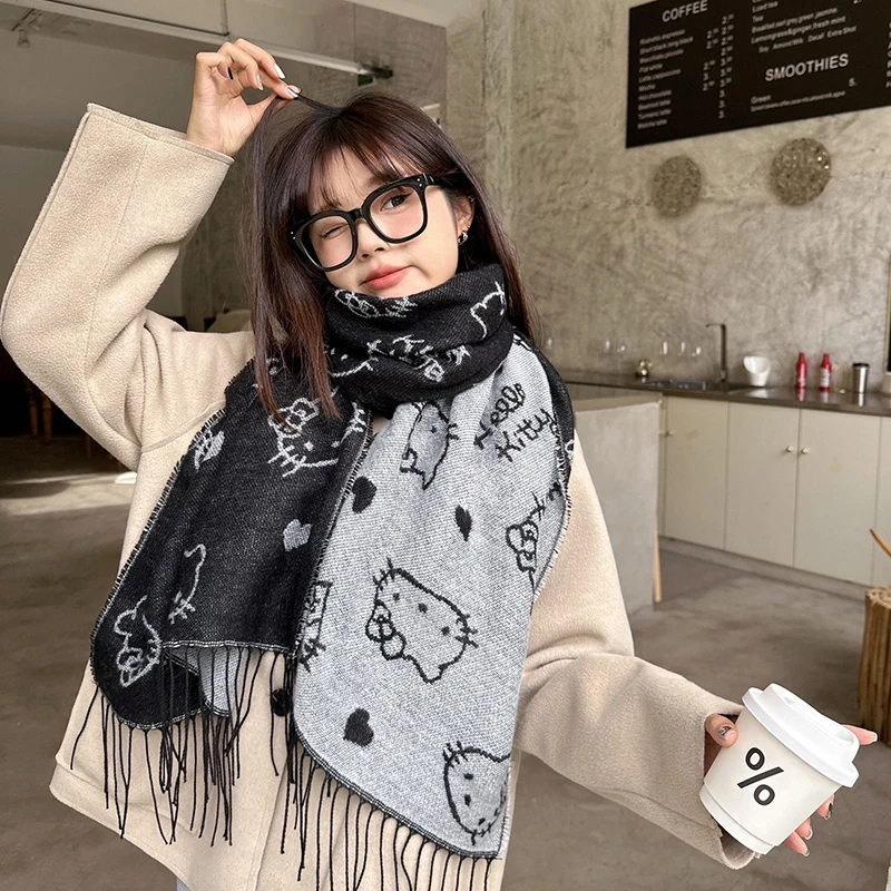 Kawaii Sanrio Anime Scarf Cute Hello Kitty Winter Cartoon Ins Black Gray Double-Sided Scarf Versatile Simplicity Gifts for Girls
Kawaii Sanrio Anime Scarf Cute Hello Kitty Winter Cartoon Ins Black Gray Double-Sided Scarf Versatile Simplicity Gifts for Girls