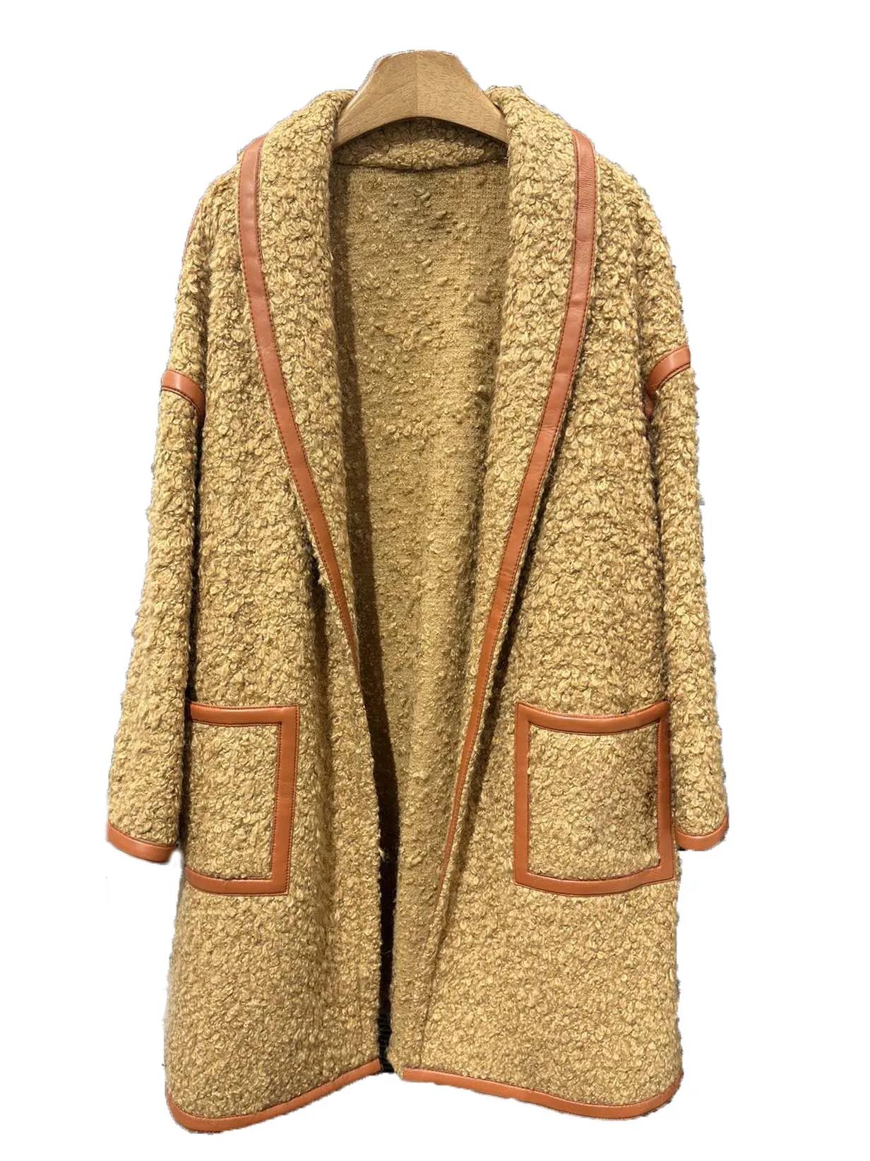 

Rocker fleece jacket in the long round neck loose shape double pocket design warm and cozy 2023 winter new 1103