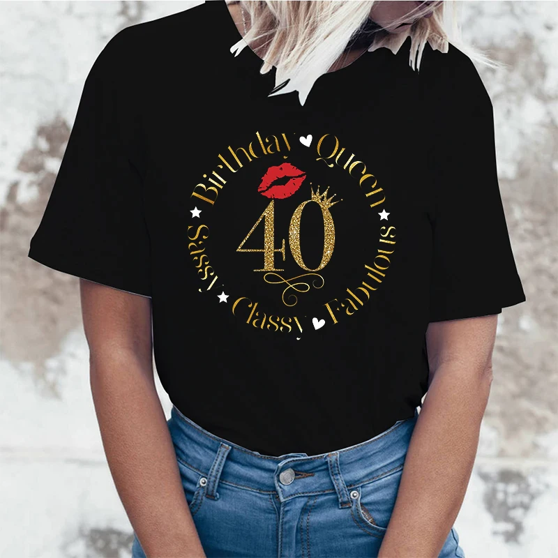 

(Премиум-футболка) модные смешные 40 день рождения королева сказочные стильные Скрещенные Печатные Футболки женские летние повседневные футболки с коротким рукавом
