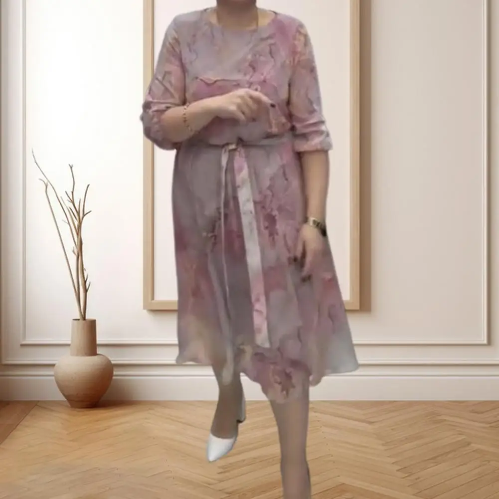

Женское платье-миди в этническом стиле, облегающее платье-трапеция до середины икры с принтом и поясом на шнуровке