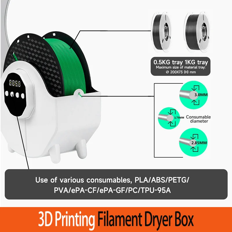 3D Printer Filament Dryer Box Moisture-Proof And Dust-Proof Heating Dryer Box For PLA ABS PETG PVA 360º Surround Heating
3D Printer Filament Dryer Box Moisture-Proof And Dust-Proof Heating Dryer Box For PLA ABS PETG PVA 360º Surround Heating