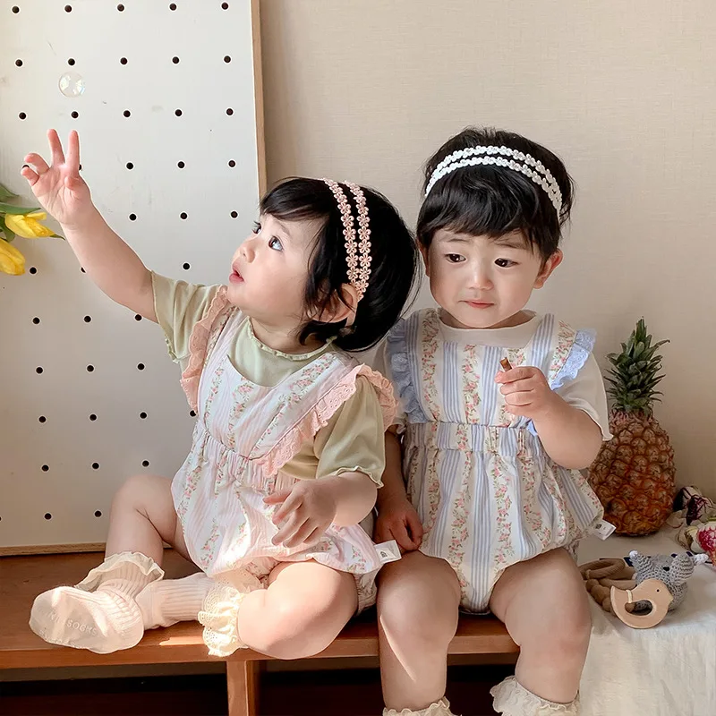 

2023 Bodysuits & One-pieces for Baby Girls Newborn Babies Floral Printed Summer Rompers Toddlers Soft Playwear Children Jumpsuit