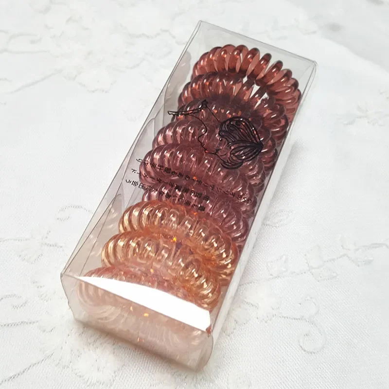 Bandes de cheveux élastiques en fil de téléphone, bandes de caoutchouc transparentes, attaches de cheveux en spirale, accessoires pour femmes, filles et enfants, 3 pièces, 4 pièces, 5 pièces, 9/10 pièces par boîte 6