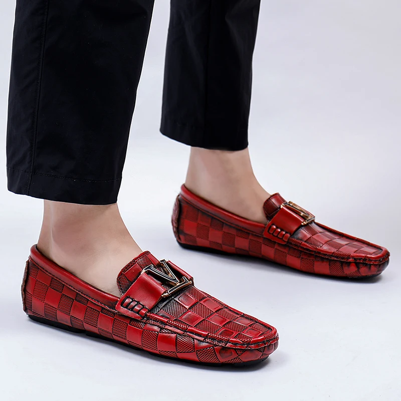 

High Quality Genuine Leather Men's Casual Shoes Brand Cowhide Leather Shoes Crocodile Pattern Loafers Ladies Moccasin Flat Shoes