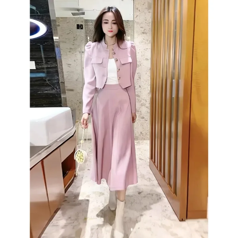 UNXX Women Autumn Small Fragrant Puff Sleeve Blazer Skirt Set Vintage Stand Up Collar Suit A-line Skirt Two-piece Sets Outifits
UNXX Women Autumn Small Fragrant Puff Sleeve Blazer Skirt Set Vintage Stand Up Collar Suit A-line Skirt Two-piece Sets Outifits
