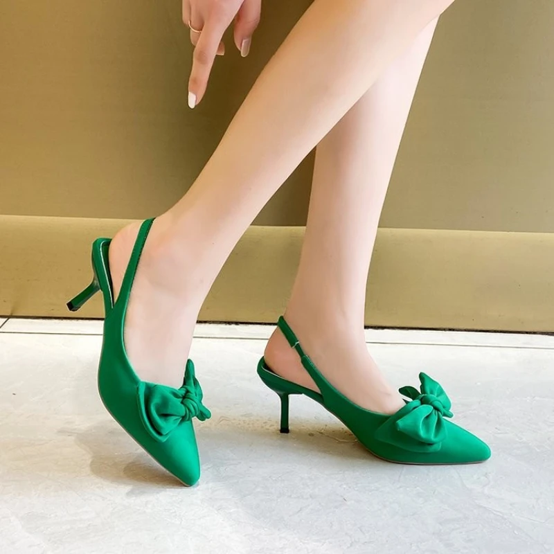 

Туфли-лодочки Женские однотонные, заостренный носок, высокий каблук-шпилька, пикантные сандалии с бантом-бабочкой, модная летняя обувь