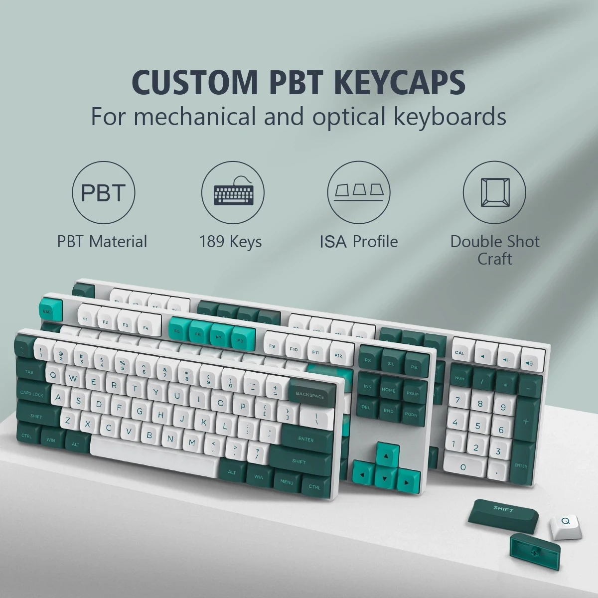 

Клавиатура с зеленой клавиатурой, 189 клавиши, клавиши с профилем ISA Double Shot PBT, колпачки для клавиш Cherry Gateron MX, игровые механические клавиатуры