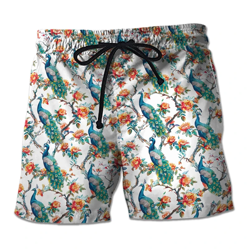 

Peacock 3D Printed Beach Shorts Hawaiian Animal Peafowl Short Pants For Men Clothes Fashion Bermudas Casual Peacocks Male Trunks