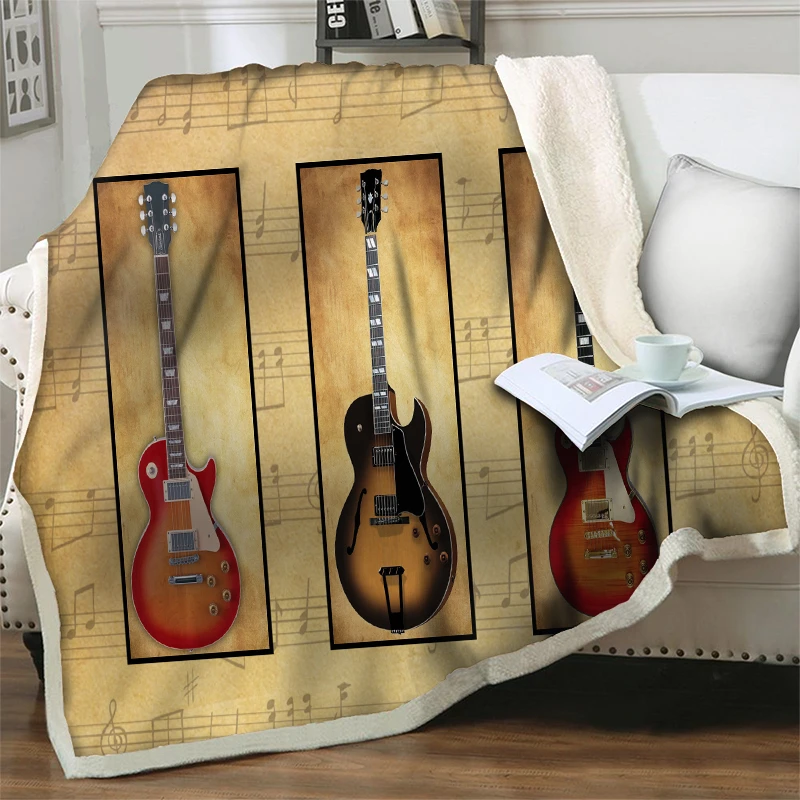 

Colorful Guitar 3D Print Sherpa Fleece Blanket Soft Warm Plush Throw Blankets for Beds Sofa Couch Travel Picnic Quilts Nap Cover