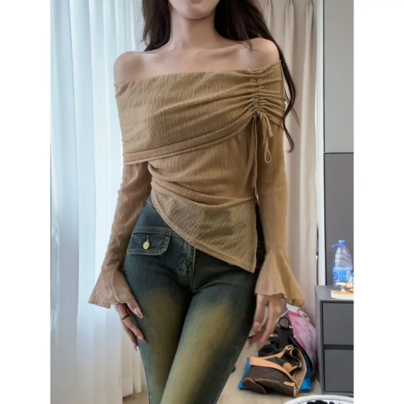 Women's Autumn Winter Fashion Solid Color French One Shoulder Irregular Drawstring Casual Horn Long Sleeve Slim Fit T-shirt Tops
Women's Autumn Winter Fashion Solid Color French One Shoulder Irregular Drawstring Casual Horn Long Sleeve Slim Fit T-shirt Tops
